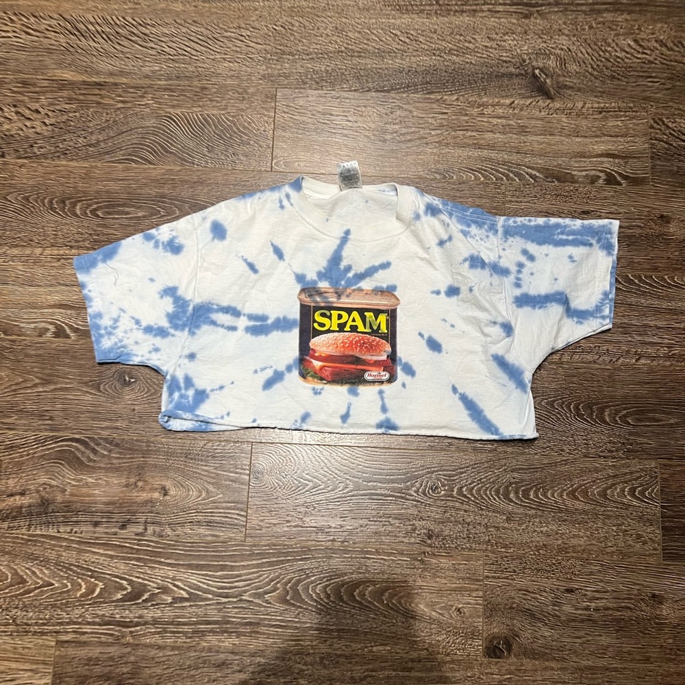 Spam Can Blue Tye Dys Crop Too